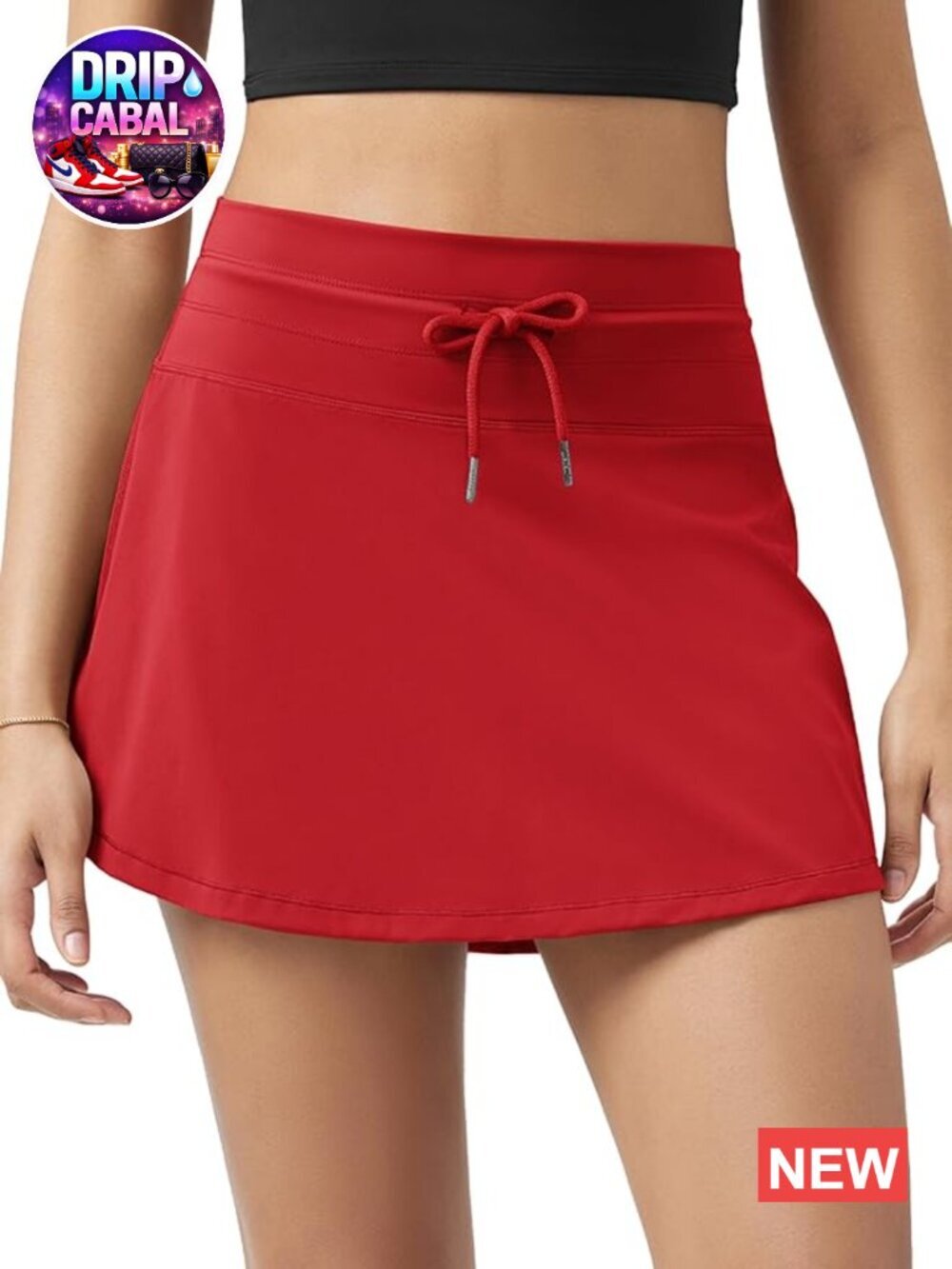 Drawstring Skort with Built-in Shorts & Ball Pocket, High Waist, 4-Way Stretch